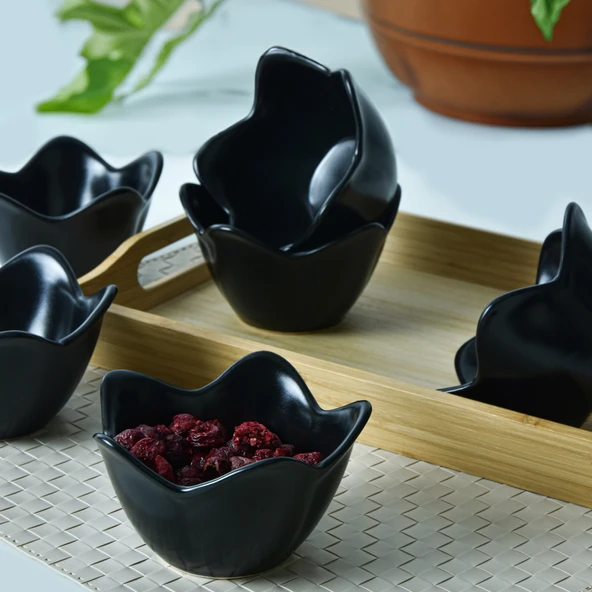 Keramika Siyah Zambak Çerezlik 12 Cm 6 Adet - 3