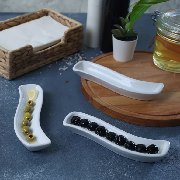 Keramika Beyaz Ivory Zeytinlik 3 Adet 18 Cm