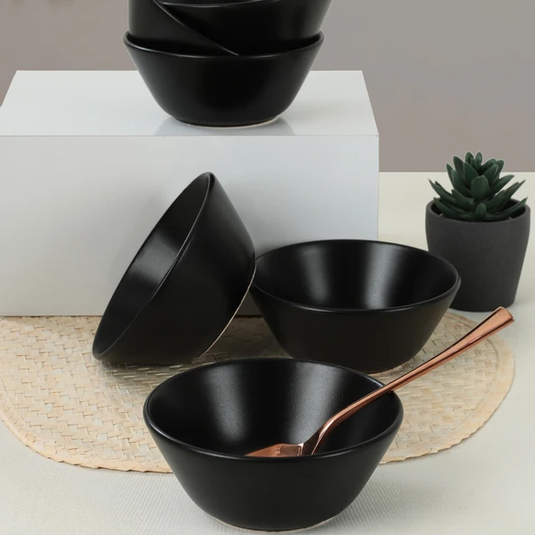 Keramika Mat Siyah Hitit Çorba Kasesi 14 Cm 6 Adet - 2