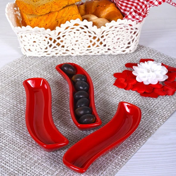 Keramika Kırmızı İvory Zeytinlik 18 Cm 3 Adet - 2
