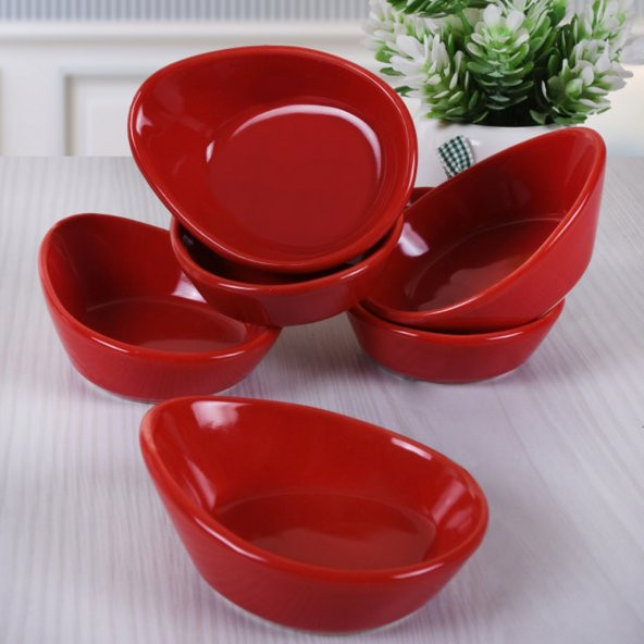 Keramika Mini Gondol Kırmızı Çerezlik / Sosluk 8 Cm 6 Adet