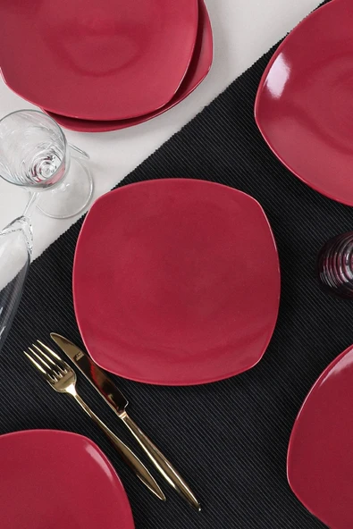 Keramika Carmen Kırmızı Köşem Pasta Tabağı 22 Cm 6 Adet - 2