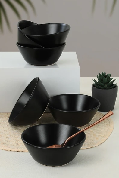 Keramika Mat Siyah Hitit Çorba Kasesi 14 Cm 6 Adet - 1