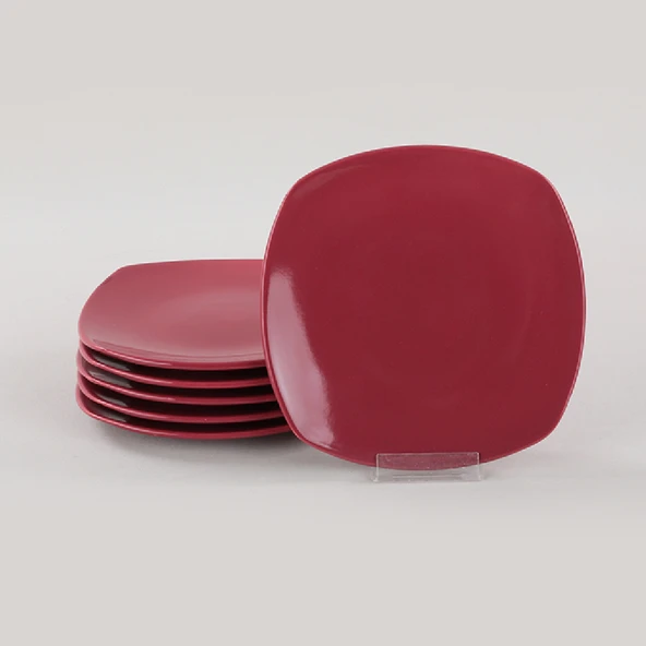 Keramika Carmen Kırmızı Köşem Pasta Tabağı 22 Cm 6 Adet - 2