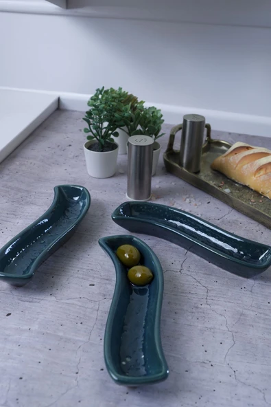 Keramika Luster Yeşil İvory Zeytinlik 3 Adet 18 Cm