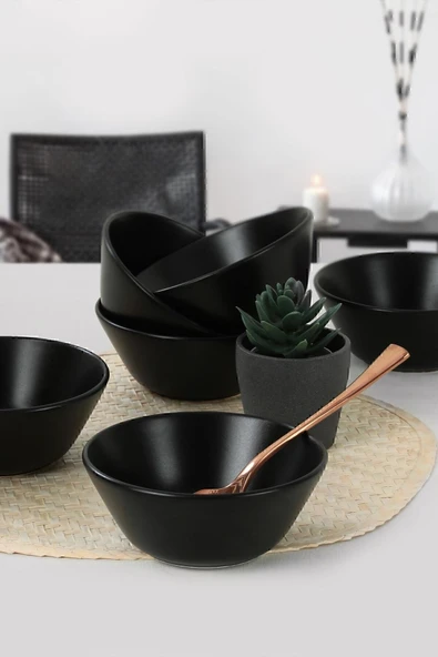 Keramika Mat Siyah Hitit Çorba Kasesi 14 Cm 6 Adet - 2