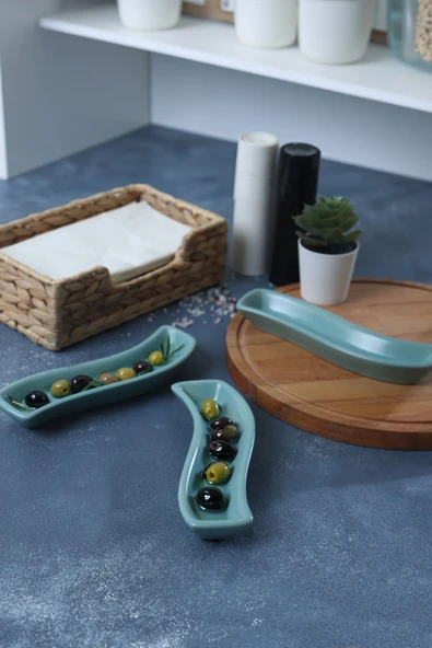 Keramika Mat Açık Yeşil İvory Zeytinlik 3 Adet 18 Cm