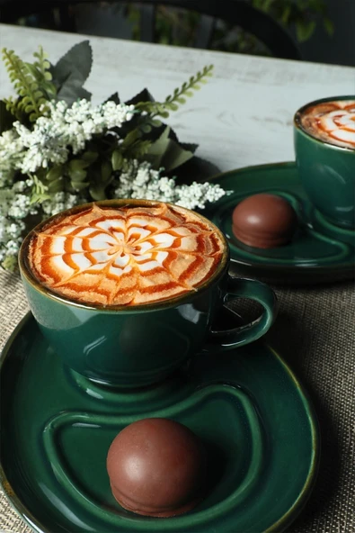 Keramika Zümrüt Damla Kahve Sunum Seti 4 Parça 2 Kişilik