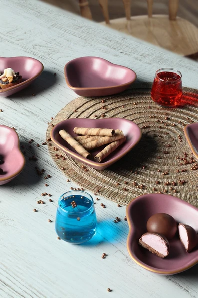 Keramika Mat Violet Gold Kalp Çerezlik 14 Cm 6 Adet