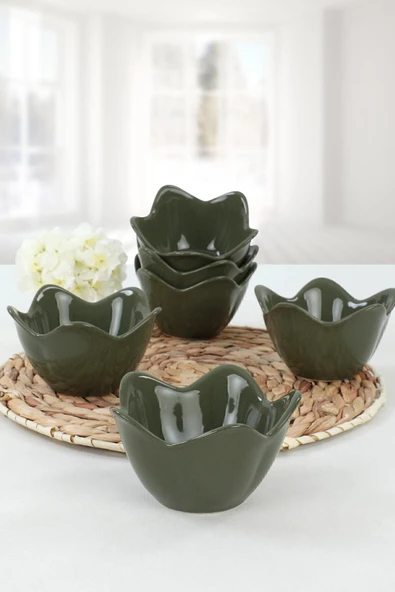Keramika Koyu Yeşil Zambak Çerezlik 12 Cm 6 Adet