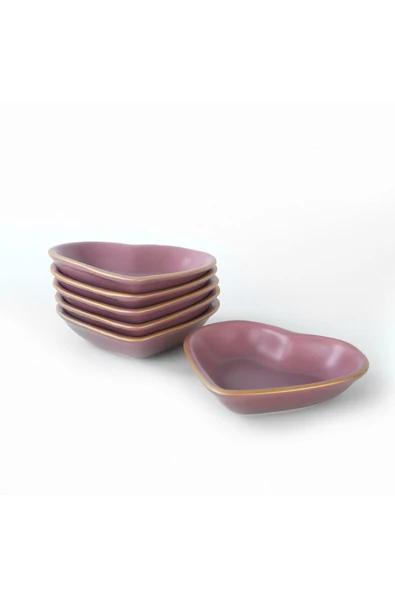 Keramika Mat Violet Gold Kalp Çerezlik 14 Cm 6 Adet - 3
