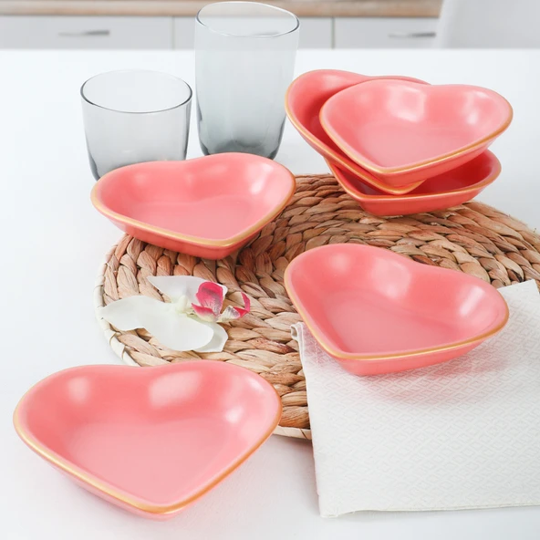 Keramika Mat Pembe Gold Kalp Çerezlik 14 Cm 6 Adet - 974 - 4