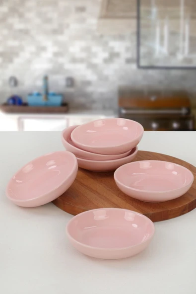 Keramika Açık Pembe Halka Çerezlik/Sosluk 13 Cm 6 Adet