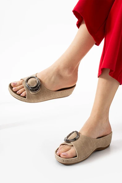Albishoes Sahra Kadın Tokalı Yumuşak Hafif Rahat Taban Günlük Dışarı Ev Terlik Anatomik Kadın Terlik - 5