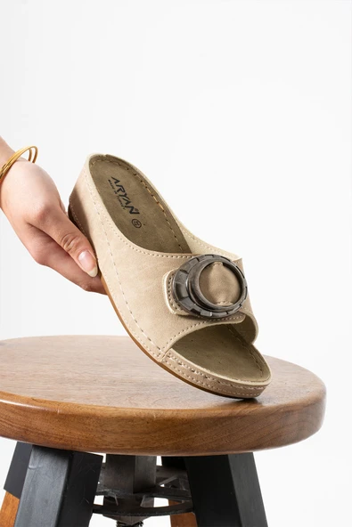 Albishoes Sahra Kadın Tokalı Yumuşak Hafif Rahat Taban Günlük Dışarı Ev Terlik Anatomik Kadın Terlik - 4