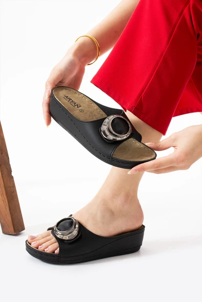 Albishoes Sahra Kadın Tokalı Yumuşak Hafif Rahat Taban Günlük Dışarı Ev Terlik Anatomik Kadın Terlik - 3