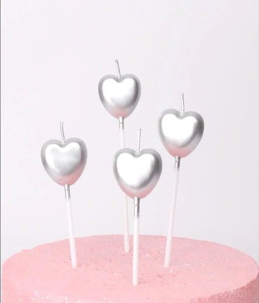 4'lü Kalp Gümüş Mum ürün görseli 1