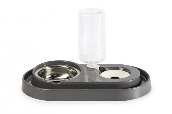 Miapet Çelik Taslı Hazneli Kedi-Köpek Mama Ve Su Kabı Seti 1000Ml Gri - 2