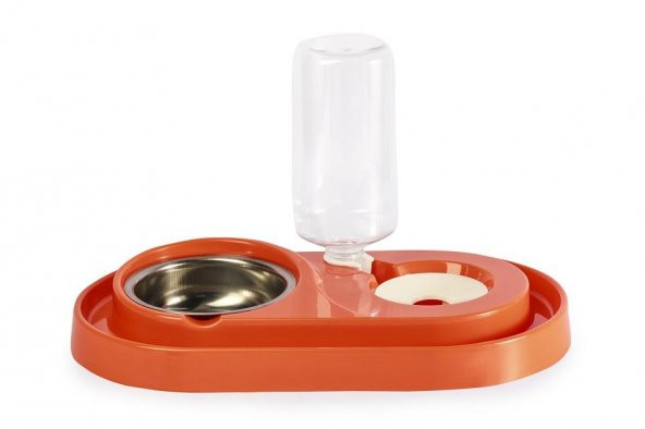 Miapet Çelik Taslı Hazneli Kedi-Köpek Mama Ve Su Kabı Seti 1000ml Turuncu - 2