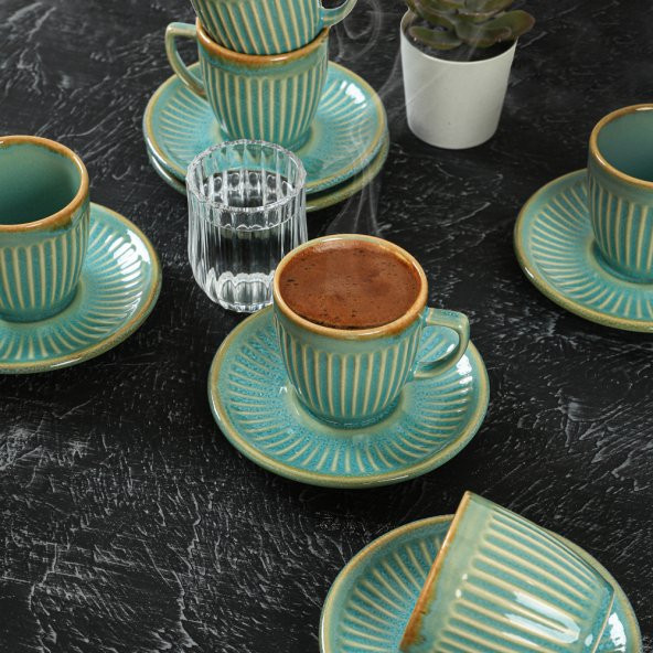 Keramika Teal Line Kahve Fincan Takımı 12 Parça 6 Kişilik
