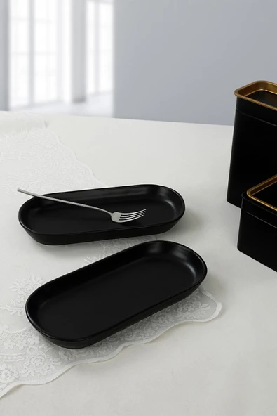 Keramika Mat Siyah Noyan Kayık Tabak 2 Adet 28 Cm ürün görseli