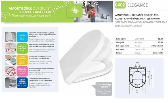 NKP Elagance Amortisörlü+Tak Çıkar Klozet Kapağı ürün görseli 1
