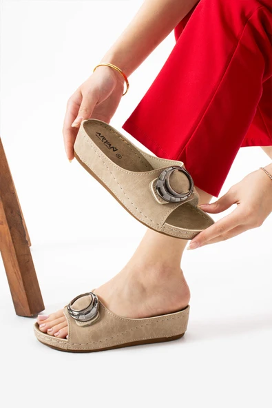 Albishoes Sahra Kadın Tokalı Yumuşak Hafif Rahat Taban Günlük Dışarı Ev Terlik Anatomik Kadın Terlik - 3