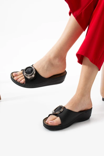Albishoes Sahra Kadın Tokalı Yumuşak Hafif Rahat Taban Günlük Dışarı Ev Terlik Anatomik Kadın Terlik - 5