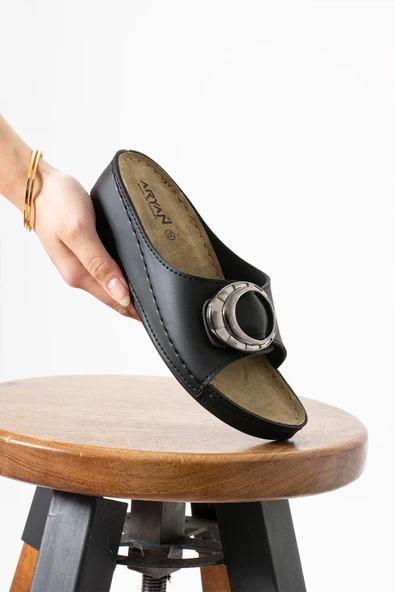 Albishoes Sahra Kadın Tokalı Yumuşak Hafif Rahat Taban Günlük Dışarı Ev Terlik Anatomik Kadın Terlik - 4
