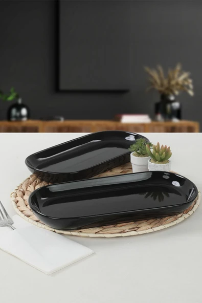 Keramika Siyah Noyan Kayık Tabak 2 Adet 28 Cm