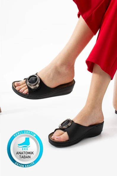 Albishoes Sahra Kadın Tokalı Yumuşak Hafif Rahat Taban Günlük Dışarı Ev Terlik Anatomik Kadın Terlik