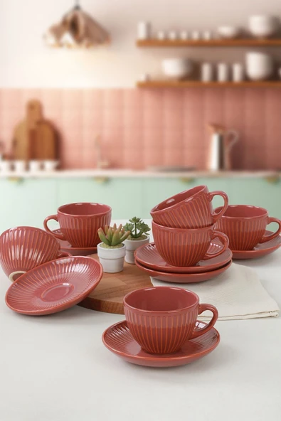 Keramika Mercan Myra Çay Fincan Takımı 12 Parça 6 Kişilik - Q16 - 2