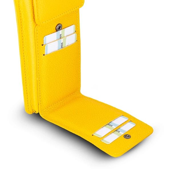 Avjin 6.9 inch Uyumlu Deri Kılıf Cüzdan Askılı FL12 Sarı - 2