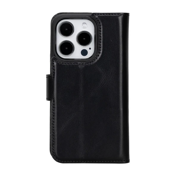 Apple iPhone 15 Pro Uyumlu Deri Cüzdanlı Kılıf MWWN RST1 Siyah - 5