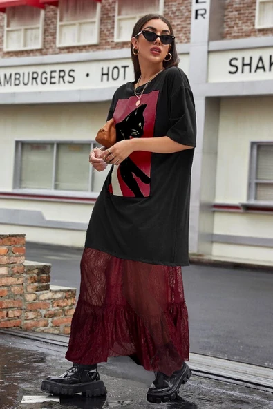 Fırfırlı uzun dantel etek