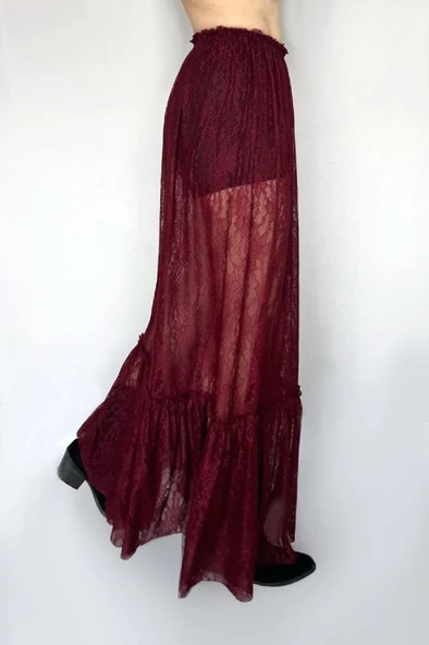 Fırfırlı uzun dantel etek - 2