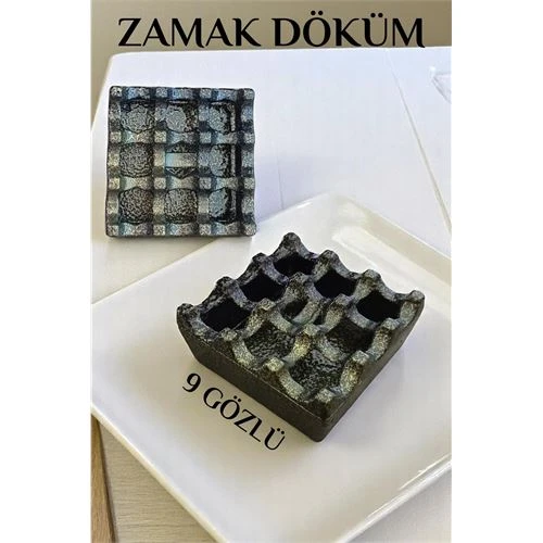 Kapaklı Zamak Döküm Kare Küllük Metal Kül Tablası - Kafe Küllüğü Sarı-Kahve