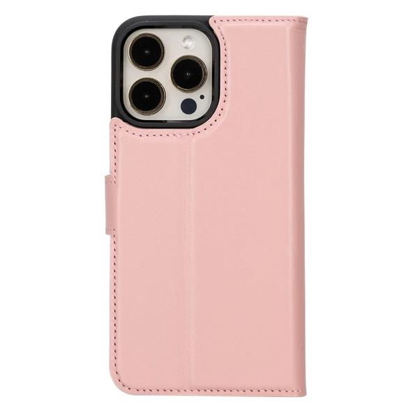 Apple iPhone 15 Pro Max Uyumlu Deri Cüzdanlı Kılıf MWWN NU2 Pembe - 5