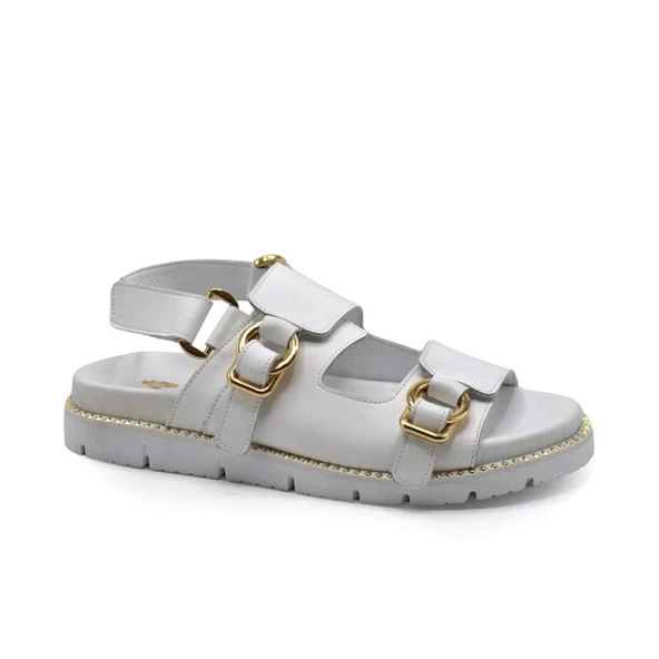 VENÜS 25440013Y GOLD KEMER DETAYLI DERİ KADIN SANDALET - Resim 11