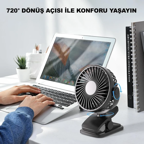 Robeve Masaüstü Şarjlı Klipsli 360 Derece Dönebilen Portatif Vantilatör - Soğutucu Klima Tutacaklı Fan - Asorti Renk - 2