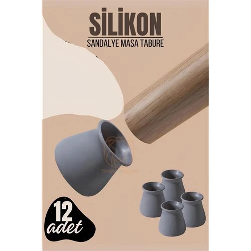 ModaCar Masa ve Sandalye Ayak Koruyucu Silikon Zemin Koruyucu GRİ 12 ADET ürün görseli 1