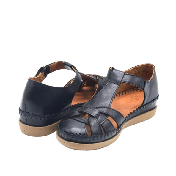 VENÜS 25033541Y BURNU KAPALI DERİ KADIN SANDALET - 4