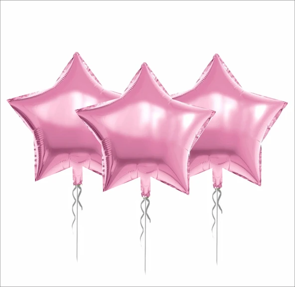 3 ADET YILDIZ FOLYO BALON  PEMBE 18 INC ürün görseli 1