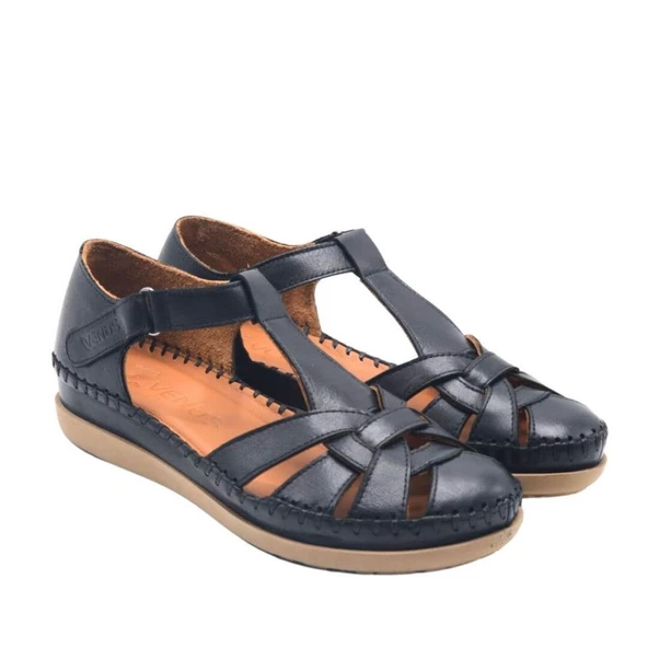 VENÜS 25033541Y BURNU KAPALI DERİ KADIN SANDALET