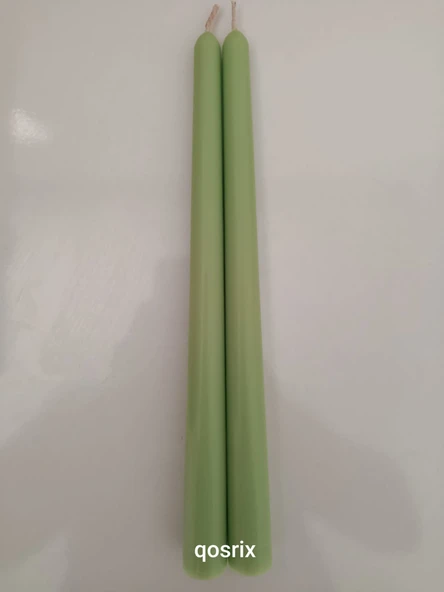 qosrix 2'li Açık Yeşil Şamdan Soya Mumu 1. Kalite Soya Doğal Vanilya Kokulu Uzun Çubuk Konik Mum Dekoratif - 4