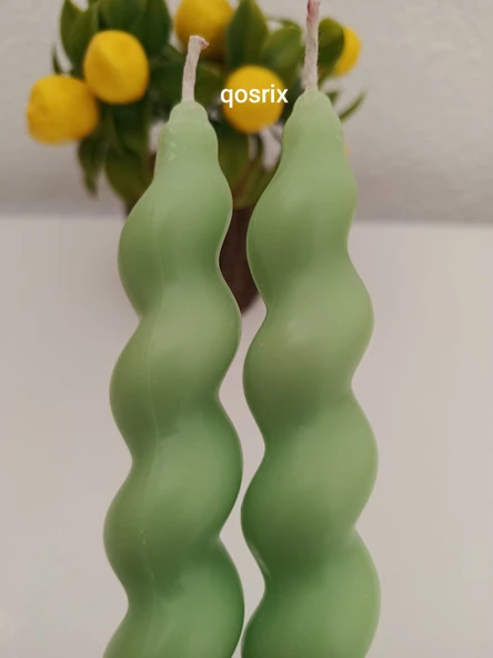 qosrix 2'li Açık Yeşil Italyan Burgulu Şamdan Soya Mumu Doğal Kokulu Uzun Çubuk Konik Burgu Spiral Mum Dekoratif - Resim 2