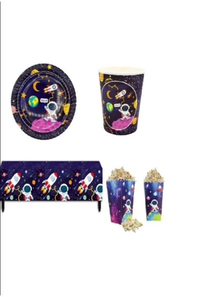 Uzay Temalı Tabak Bardak Masa örtüsü Ve Mısır Kutusu - Resim 2