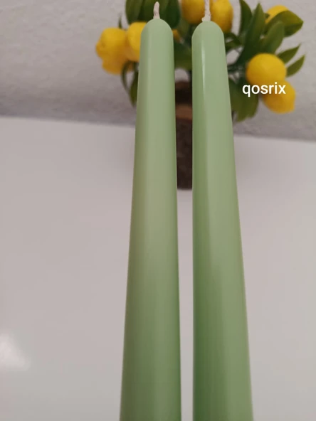 qosrix 2'li Açık Yeşil Şamdan Soya Mumu 1. Kalite Soya Doğal Vanilya Kokulu Uzun Çubuk Konik Mum Dekoratif - 2