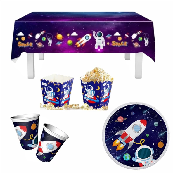 Uzay Temalı Tabak Bardak Masa örtüsü Ve Mısır Kutusu ürün görseli 1