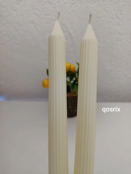 qosrix 2'li Açık Krem Şamdan Soya Mumu 1. Kalite Soya Doğal Pudra Kokulu Uzun Çubuk Konik Mum Dekoratif - 2